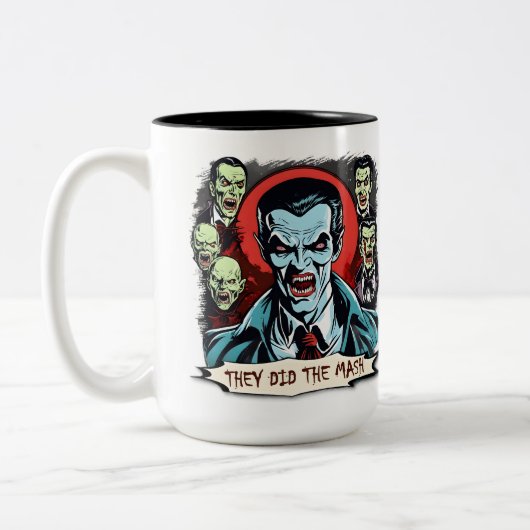 Dracula Vampire Retro Horror Comic Graphic Tweekleurige Koffiemok (Links)