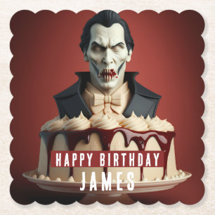 Dracula Vampire thema Cream Cake - Verjaardag Kartonnen Onderzetters