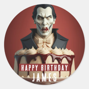 Dracula Vampire thema Cream Cake - Verjaardag Ronde Sticker