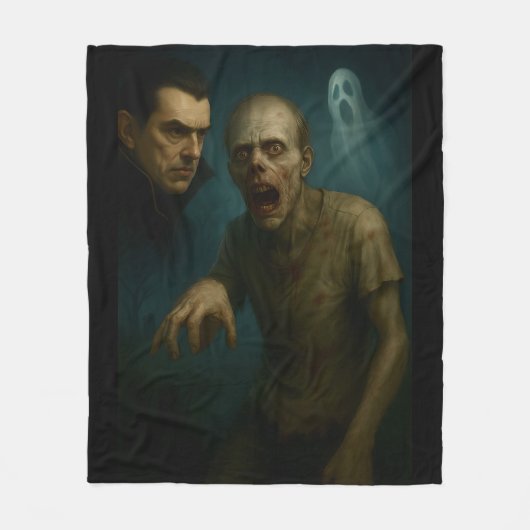 Dracula, Zombie & Ghost "Venster Weergave" Fleece Deken (Voorkant)