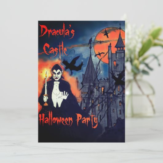 Dracula's Kasteel Halloween Feestuitnodiging Kaart (Staand voorkant)
