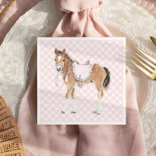 Draf op meisjes roze paard verjaardag servet