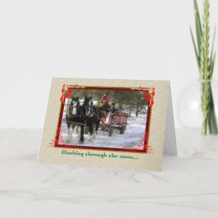 Draft-Horse Winter Sleigh Ride, Kerstmis Feestdagen Kaart
