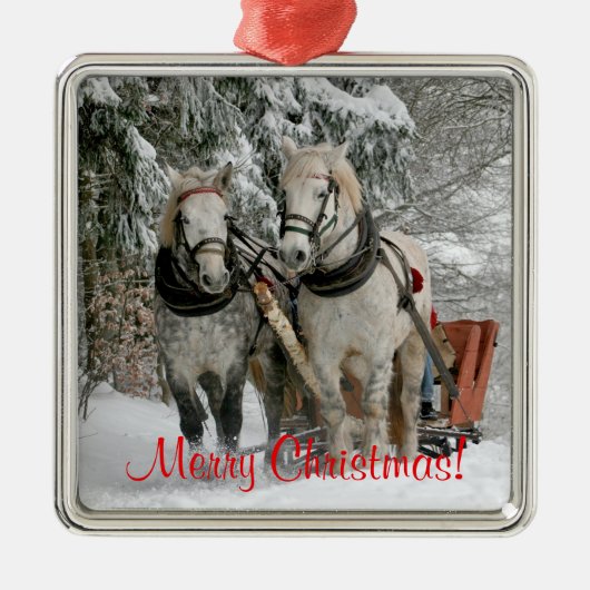 Draft Horses Christmas Metalen Ornament (Voorkant)