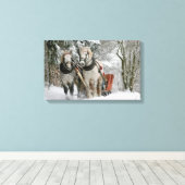 Draft Horses Pulling Sleigh Canvas Afdruk (Insitu (Houten vloer))