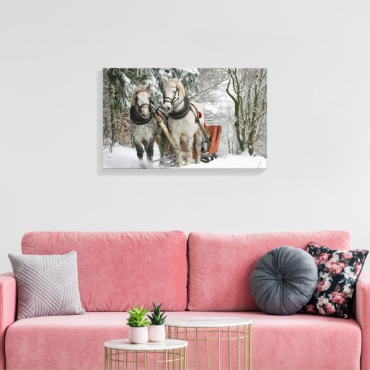 Draft Horses Pulling Sleigh Canvas Afdruk (Insitu (Woonkamer))