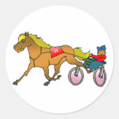 Draftrenspaard en Bestuurder Ronde Sticker (Voorkant)