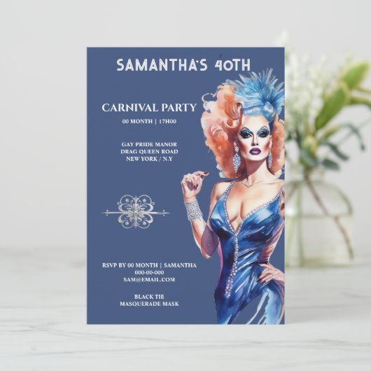 Drag queen lgbtq carnaval festival glamour glitz kaart (Staand voorkant)