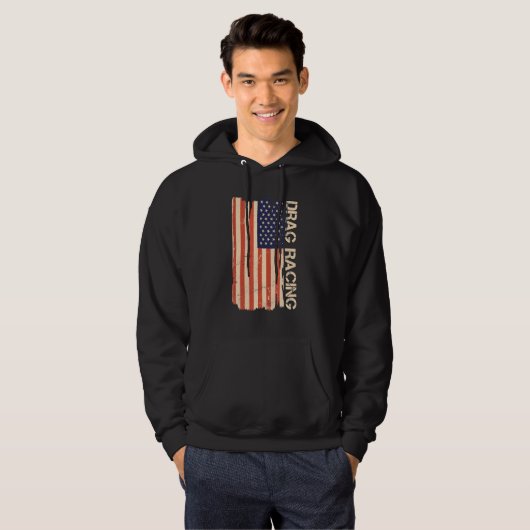 Drag Racing American Flag  Drag Racing Lover Hoodie (Voorkant volledig)
