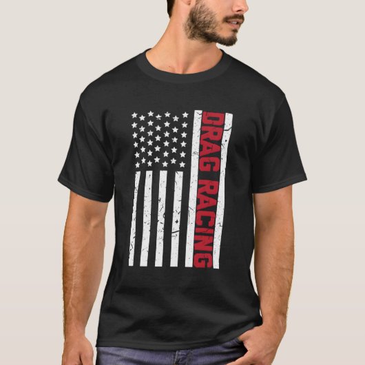 Drag Racing Amerikaanse vlag 4 juli straatrace T-shirt (Voorkant)