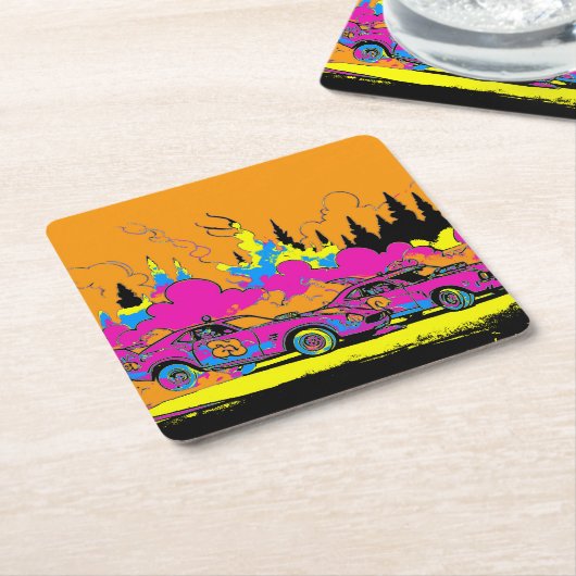 Drag-racing Rook-Out - Drag-racing auto's Kartonnen Onderzetters (Schuin)