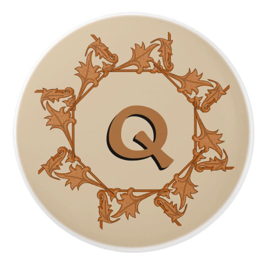 Dragerpullen - Bladeren in cirkel met Initiaal (v. Keramische Knop (Voorkant)