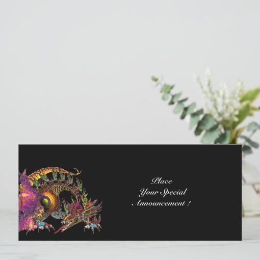 DRAGO / FANTASIE DRAGON IN GOUD ROZE PURPER ZWART AANKONDIGING (Staand voorkant)