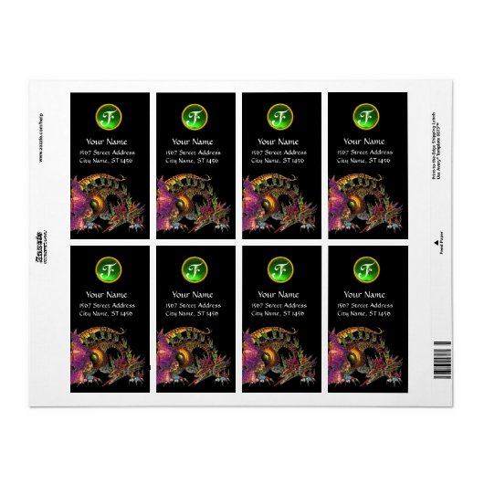 DRAGO / FANTASY DRAGON Green Emerald Gem Monogram Etiket (Full Sheet)