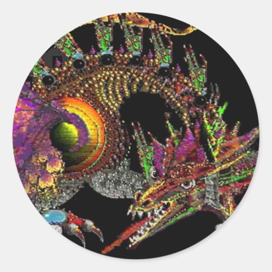 DRAGO / FANTASY DRAGON IN GOLD PAARS EN ZWART RONDE STICKER (Voorkant)