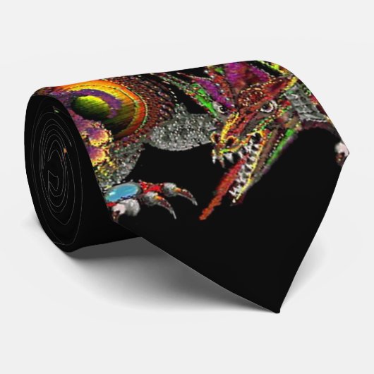 DRAGO / FANTASY DRAGON IN GOLD PAARS EN ZWART STROPDAS (Opgerold)