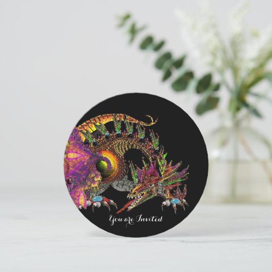 DRAGO / FANTASY DRAGON IN GOLD PINK PAARSE ZWART KAART (Staand voorkant)