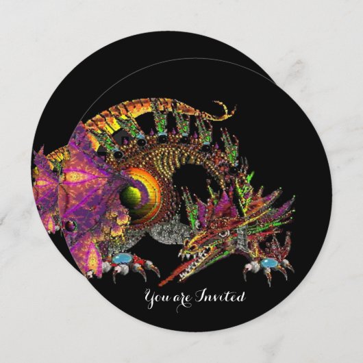 DRAGO / FANTASY DRAGON IN GOLD PINK PAARSE ZWART KAART (Voorkant / Achterkant)