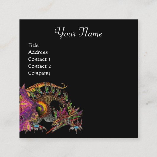 DRAGO/Fantasy Dragon Monogram Black Paars Vierkante Visitekaartje (Voorkant)
