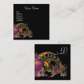 DRAGO/Fantasy Dragon Monogram Black Paars Vierkante Visitekaartje (Voorkant / Achterkant)