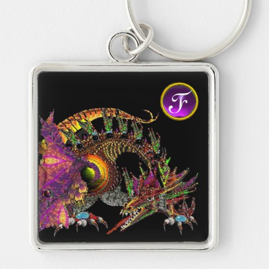 DRAGO Fantasy Dragon Paars Gem Monogram Sleutelhanger (Voorkant)