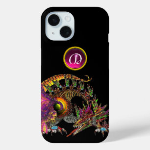 DRAGO, FANTASY DRAGON, PINK PAARSE GEMSTONE MONOGR iPhone 15 CASE