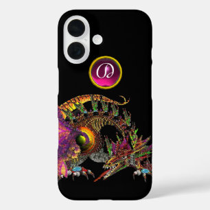 DRAGO, FANTASY DRAGON, PINK PAARSE GEMSTONE MONOGR iPhone 16 HOESJE