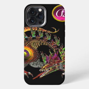 DRAGO,FANTASY DRAGON,ROZE PAARSE EDELSTEEN MONOGRA iPhone 13 PRO MAX HOESJE