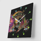 DRAGO/Fantasy Gold Dragon Black Blue Green Pareltj Vierkante Klok (Hoek)