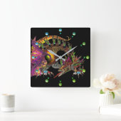 DRAGO/Fantasy Gold Dragon Black Blue Green Pareltj Vierkante Klok (Huis)