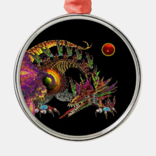 DRAGO / FANTASY GOLD DRAGON IN PAARS EN ZWART METALEN ORNAMENT