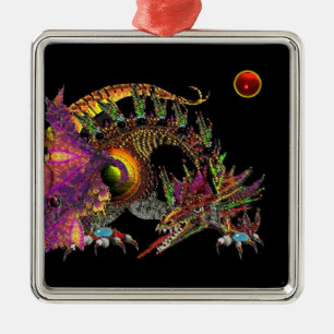 DRAGO / FANTASY GOLD DRAGON IN PAARS EN ZWART METALEN ORNAMENT