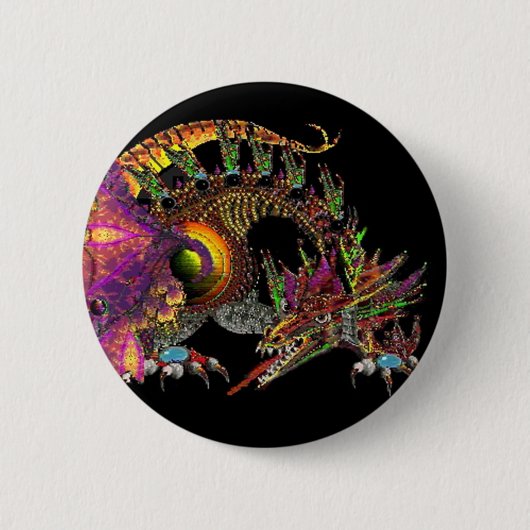 DRAGO / FANTASY GOLD DRAGON IN PAARS EN ZWART RONDE BUTTON 5,7 CM (Voorkant)