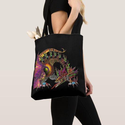 DRAGO / FANTASY GOLD DRAGON IN PAARS EN ZWART TOTE BAG (Dichtbij)