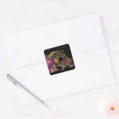 DRAGO / FANTASY GOLD DRAGON IN PAARS EN ZWART VIERKANTE STICKER (Envelop)