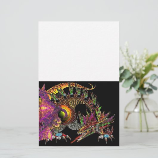 DRAGO / FANTASY GOLD DRAGON IN PAARSE ZWART BRIEFPAPIER (Staand voorkant)