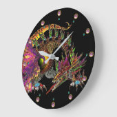 DRAGO/Fantasy Gold Dragon in zwarte roze stenen Grote Klok (Hoek)