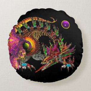 DRAGO/FANTASY GOLD DRAGON,PAARSE ZWARTE MONOGRAM ROND KUSSEN