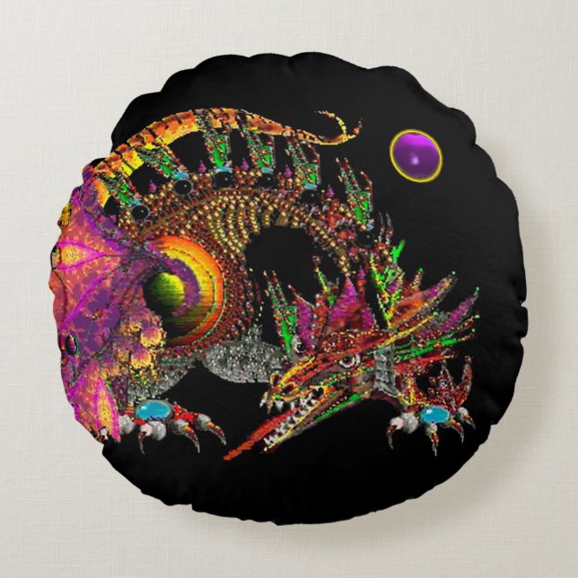 DRAGO/FANTASY GOLD DRAGON,PAARSE ZWARTE MONOGRAM ROND KUSSEN (Voorkant)