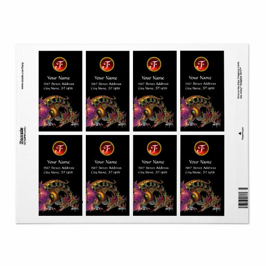 DRAGO / FANTASY GOLD DRAGON Red Ruby Gem Monogram Etiket (Full Sheet)