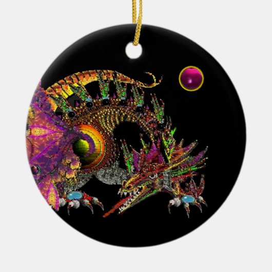 DRAGO Fantasy Gold Dragon, Roze Amethyst Monogram Keramisch Ornament (Voorkant)
