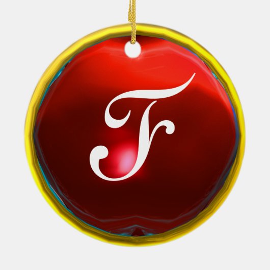 DRAGO Red Ruby Monogram Keramisch Ornament (Achterkant)