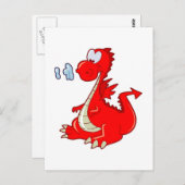 dragon302 RED CARTOON DRAGON CUTE HAPPY KINDER GRA Briefkaart (Voorkant / Achterkant)
