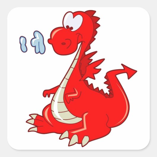 dragon302 RED CARTOON DRAGON CUTE HAPPY KINDER GRA Vierkante Sticker (Voorkant)