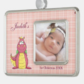 Dragon 1e Kerstmis Verzilverd Omlijst Ornament (Links)