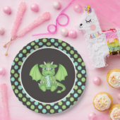 Dragon 1e verjaardag Borden groen/blauw/grijs Papieren Bordje (Feest)