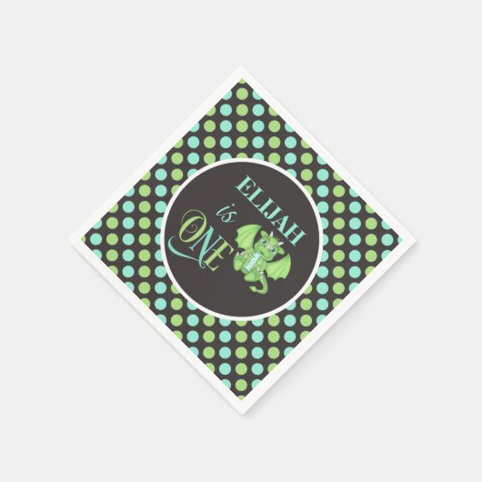 Dragon 1e verjaardag servetten - gepersonaliseerd (Hoek)