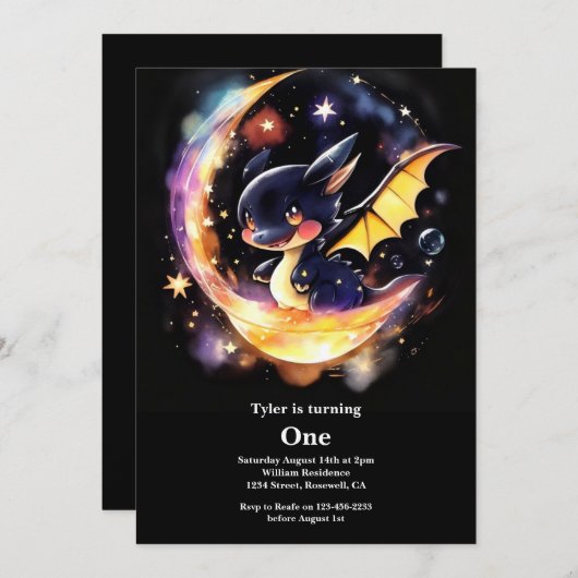 Dragon 1st Birthday Kaart (Voorkant / Achterkant)