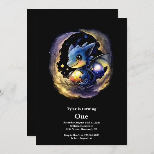 Dragon 1st Birthday Kaart (Voorkant / Achterkant)