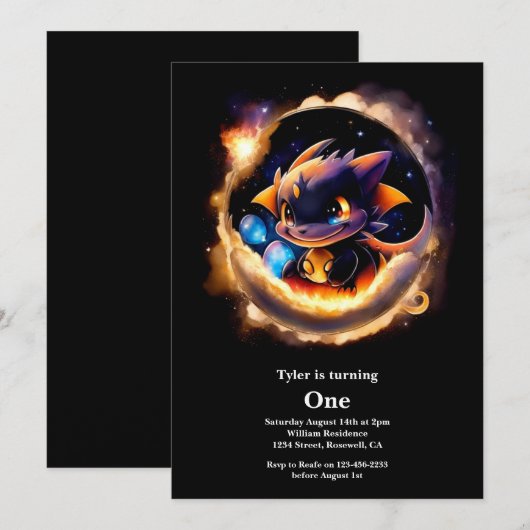 Dragon 1st Birthday Kaart (Voorkant / Achterkant)